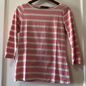 Boat Neck 3/4 length Top - Rose Pink and White